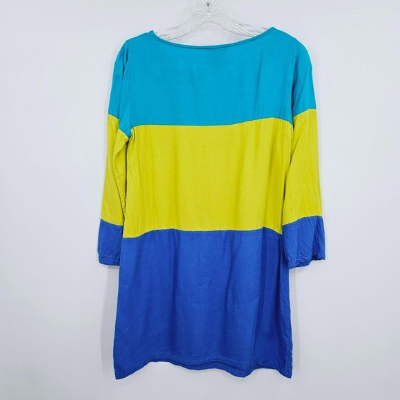 Maeve Colorblock Shift Dress 6 Blue Green ¾ Sleeve USA Made Bright Anthropologie - Picture 10 of 11